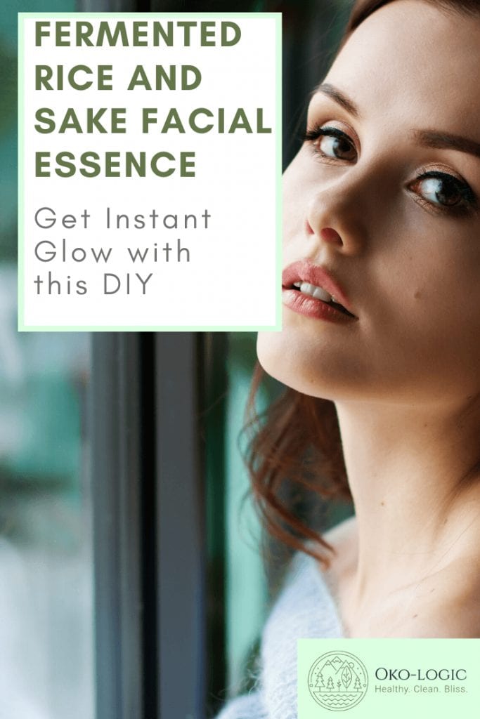 woman face and text Rice Water and Sake Face Mist