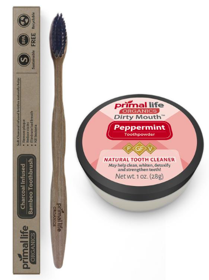 natural tooth cleaner and bamboo toothbrush