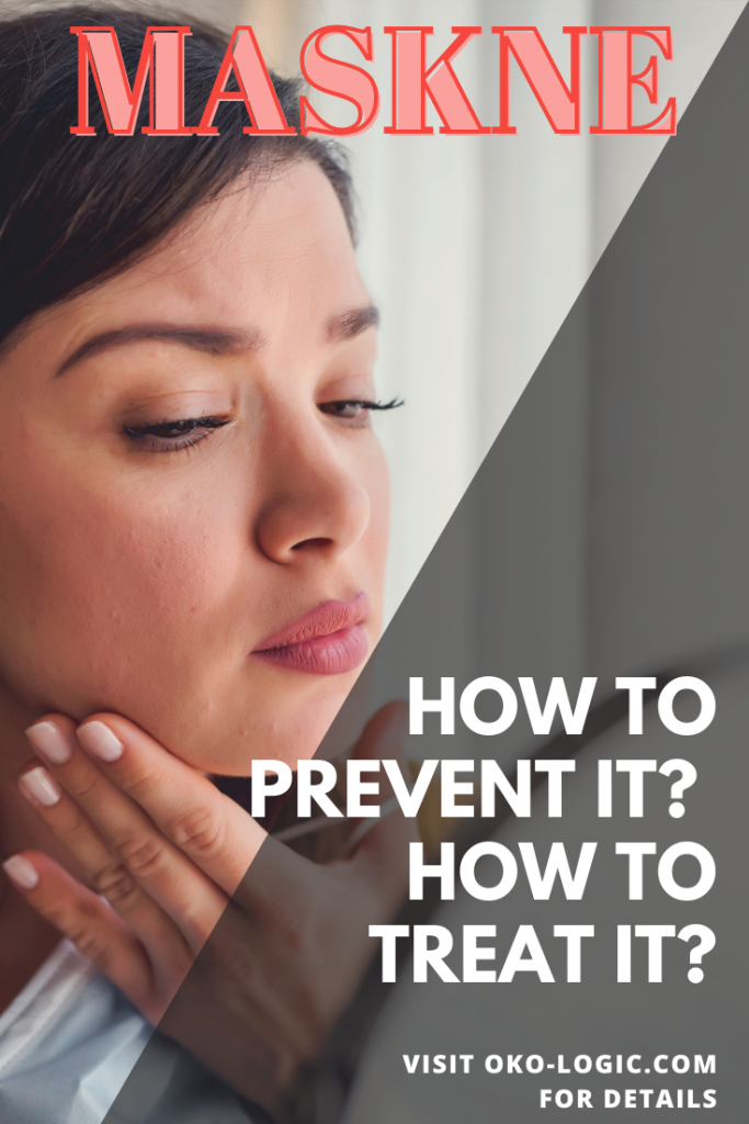 mascne treatment and prevention text on a pin with woman's face