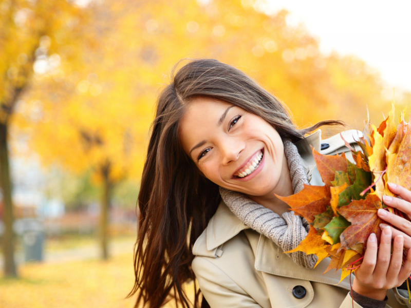 woman with fall foliage