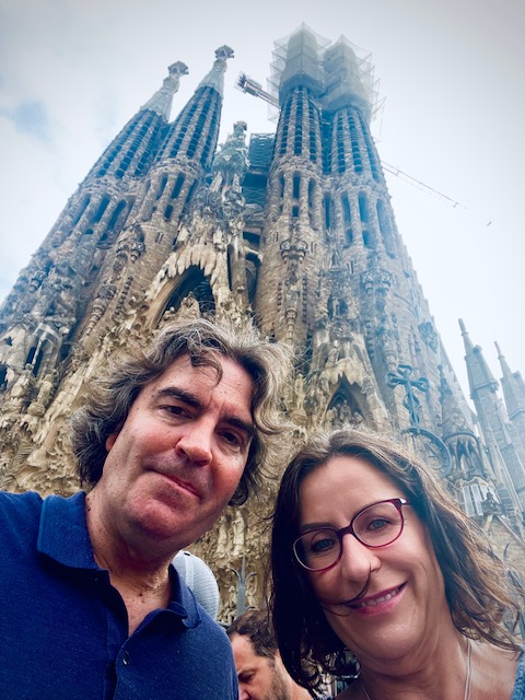 a couple selfie in front of a church